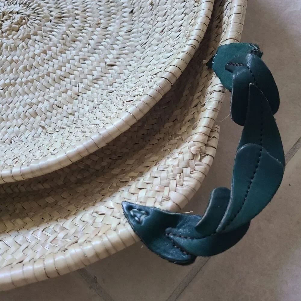set (2) Sahbi Culture Moroccan Palm Leaf Berber Platters Baskets 22